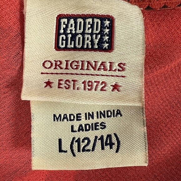 Y2K 90s Babydoll Top Womens L Red Chiffon Blouse 3/4 Bell Sleeve Sheer Ruffle - Picture 14 of 15